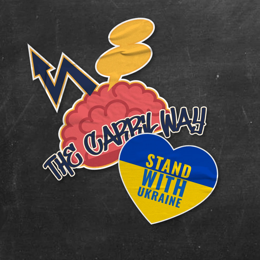 Brand sticker sheet: The Carril Way, lightning bolt, and Stand With Ukraine heart