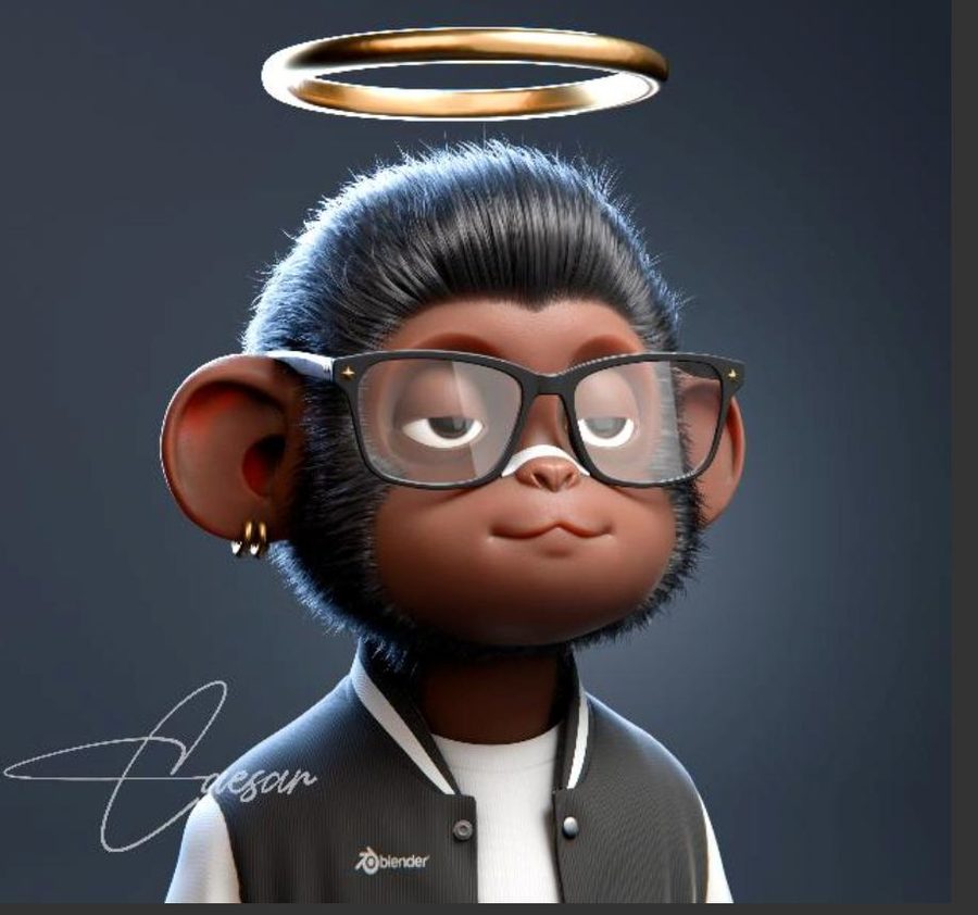 CaesartheArtist, Character Artist, illustrated as a monkey with a halo