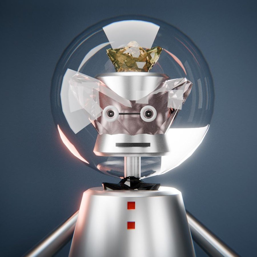 Oyin, 3D Generalist, illustrated as a robot in a glass dome