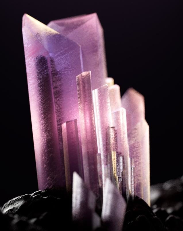 Purple crystal formation render, VFX simulation work