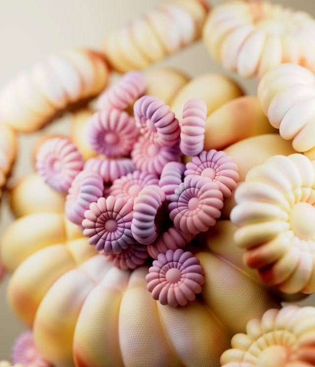 Macro render of ruffled flower-like forms