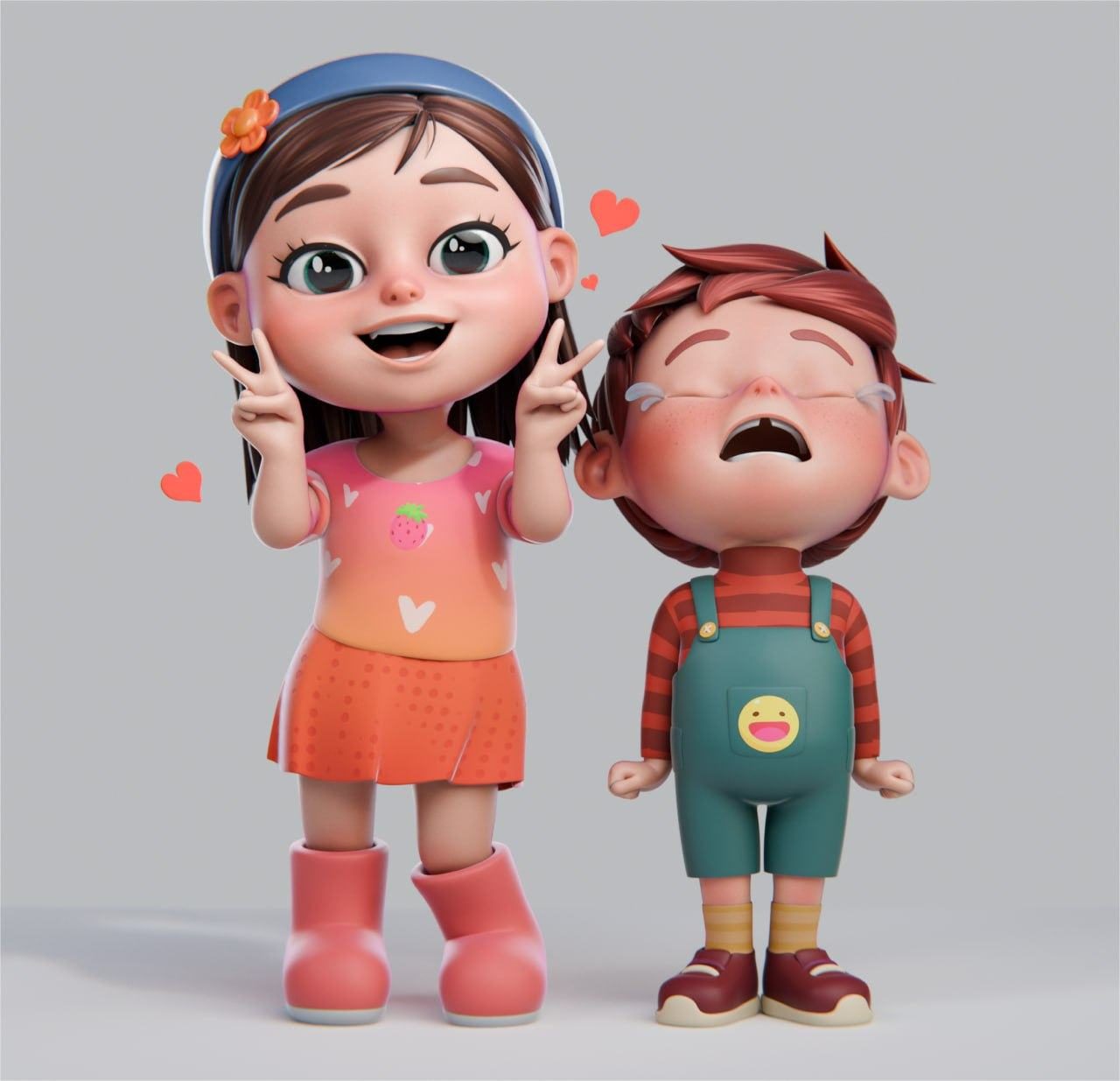 Two 3D character kids, character design work