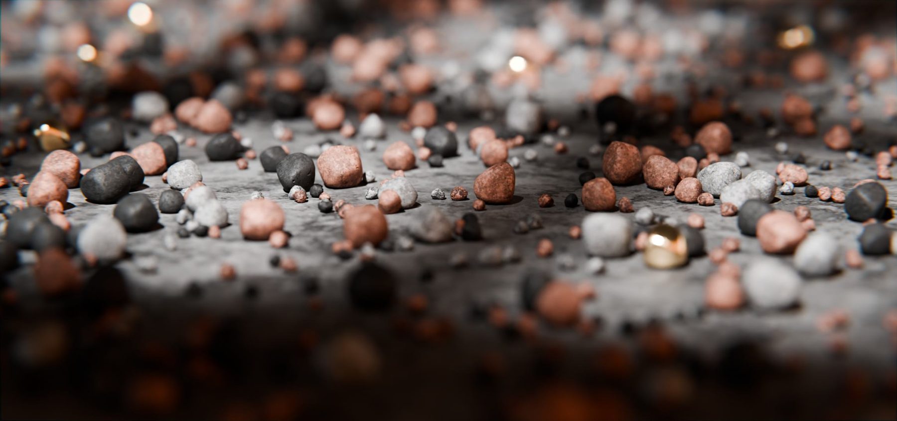 Close-up render of scattered pebbles and rocks